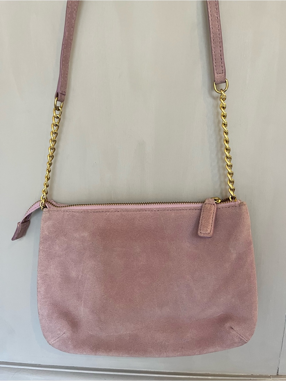 Talbots Dusty Lavender Suede Crossbody with Gold Chain